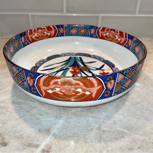 Vintage Japanese Imari Bowl, Kozan Gama Kiln Porcelain Large Floral Design Japan - Picture 6 of 12